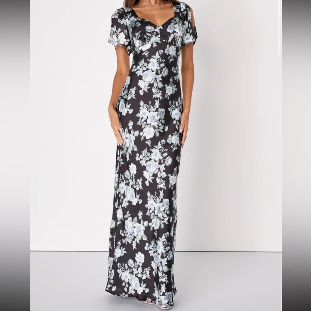 Lulus Black Floral Maxi Dress medium